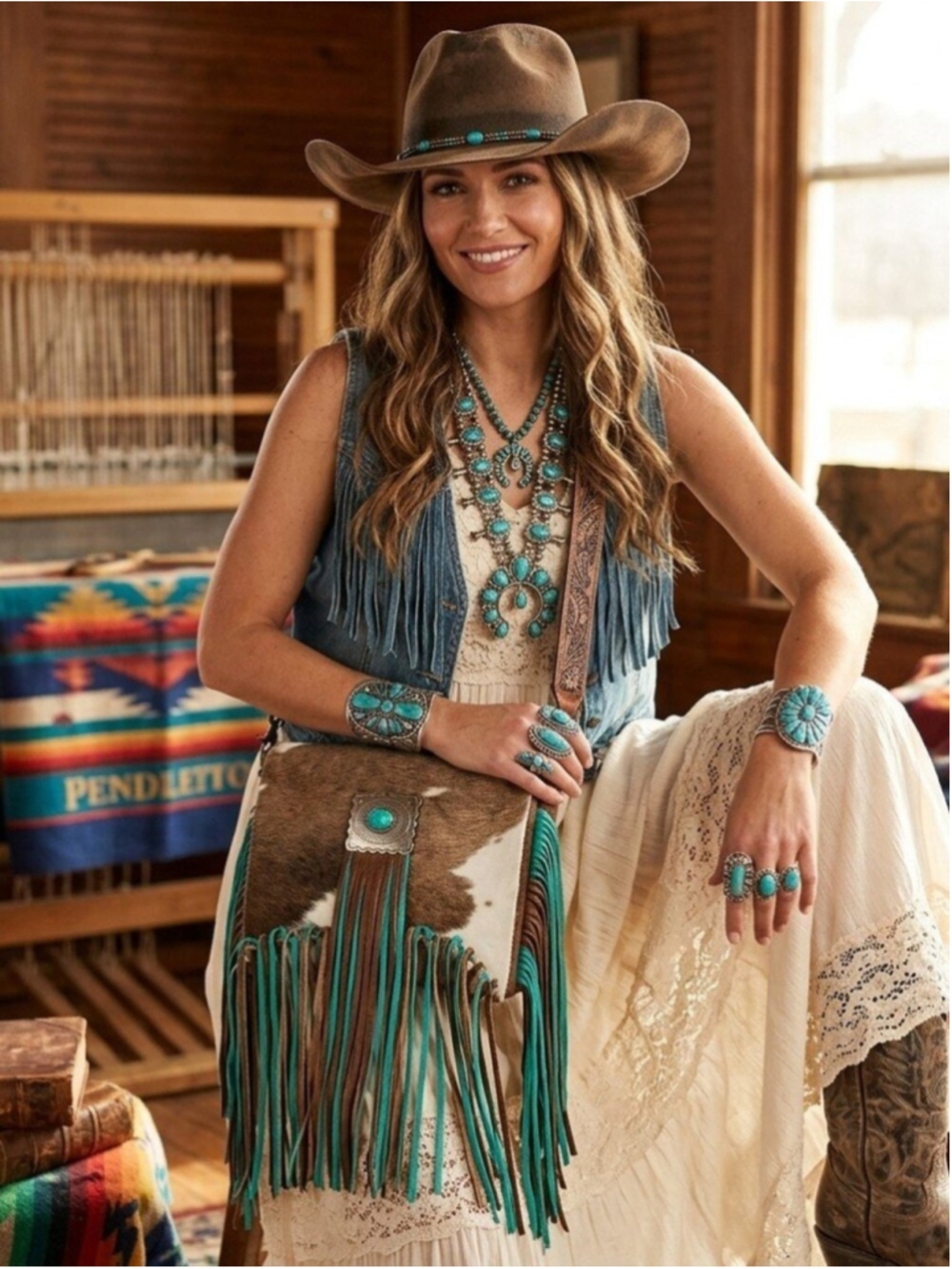 American Darling Western Fringe Hair on Crossbody Purse
